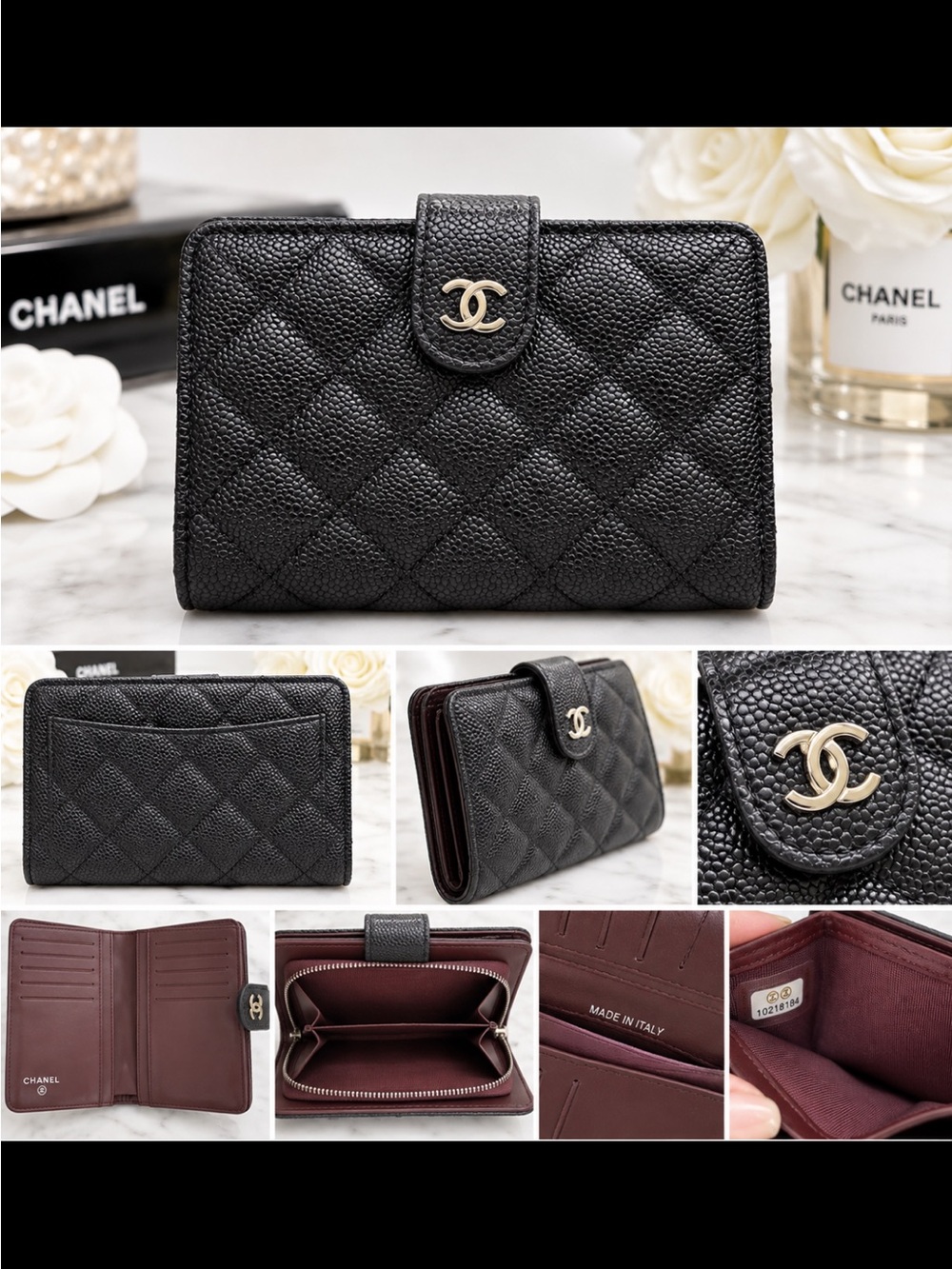 FASHION Black Caviar with Silver Hardware Wallet